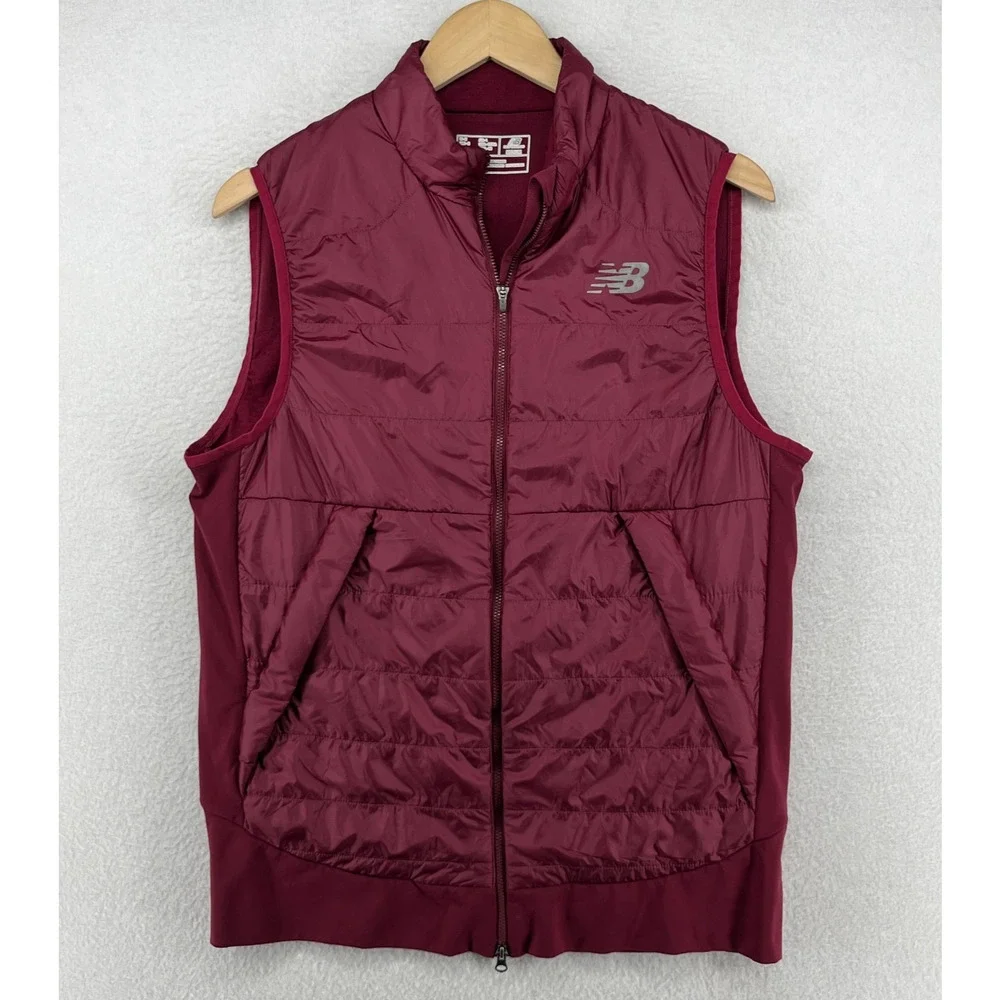 NEW BALANCE Vest Mens L NB Heat Gilet Running Polartec Insulated Full Zip Maroon